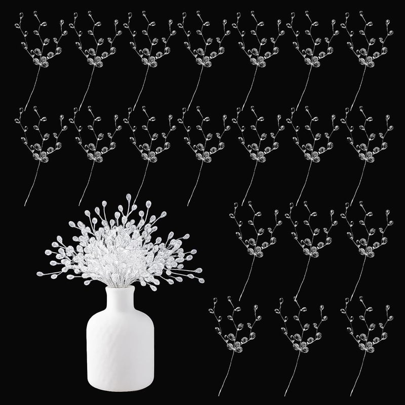 Notoke 20PCS Acrylic Crystal Flower Branches – Clear Artificial Bead Drop Bouquets, Glitter Floral Acrylic Picks Arrangement for Wedding, Christmas, Thanksgiving & Home/Office Table Top Decoration – Clear - Image 1